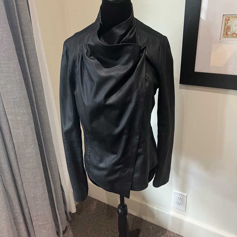 Vince black leather and cotton jacket